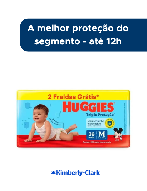 FRALDA HUGGIES TRIPLA PROT MEGUINHA M 36UN - FARDO 6PCTS
